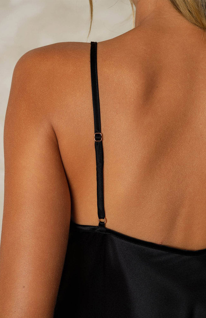 Midnight Temptation | Black Satin Lace Nightwear Set