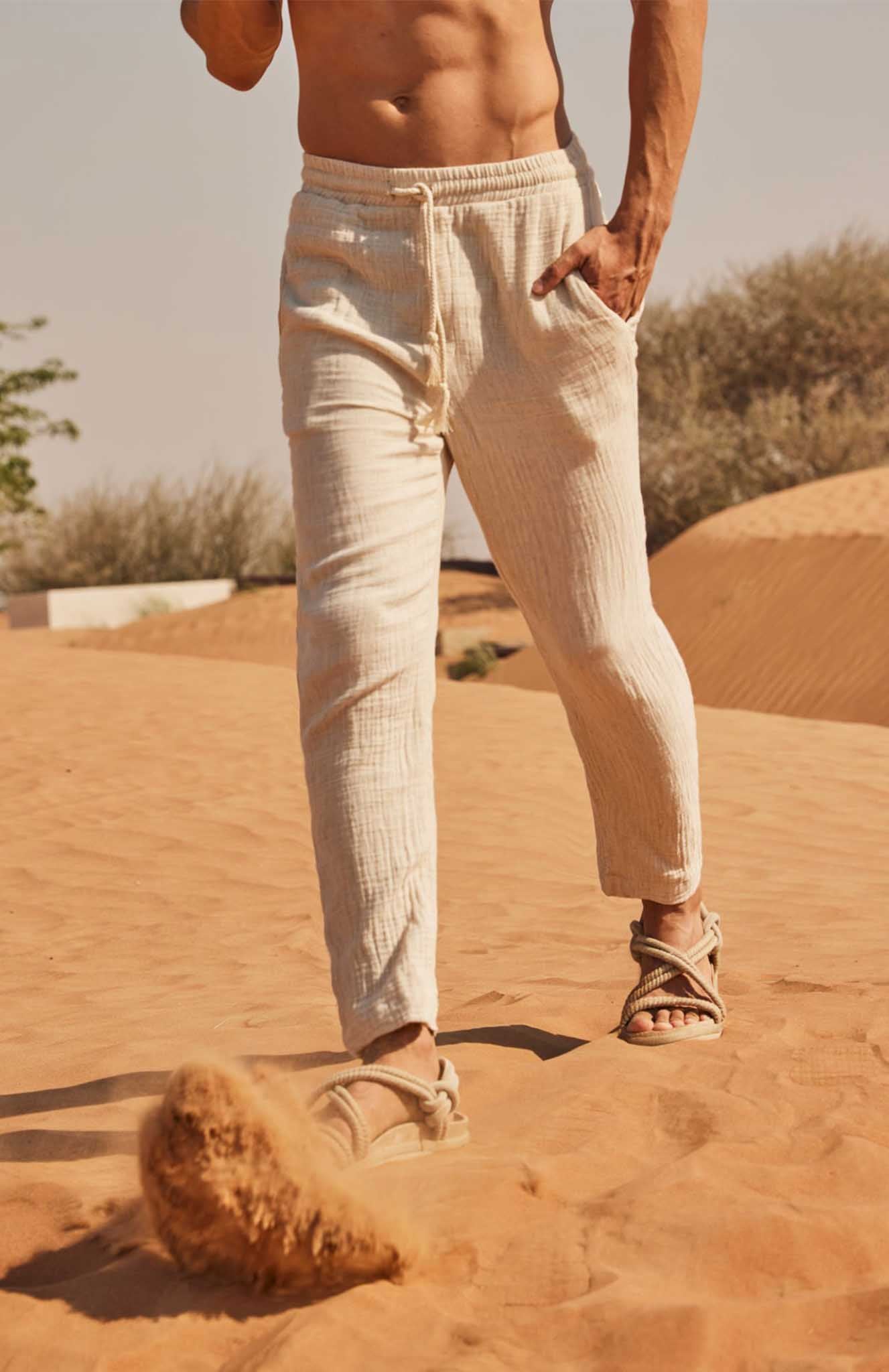 Beige Pants | Cotton Linen Blend