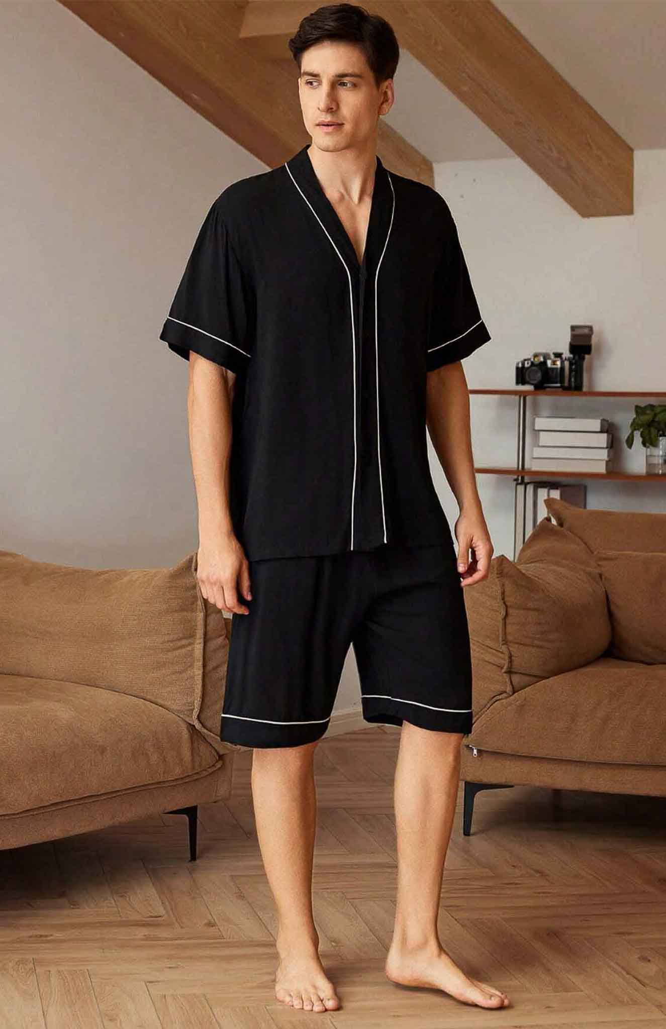 Black Satin Loungewear Set | Shorts and Shirt Co-ord Set