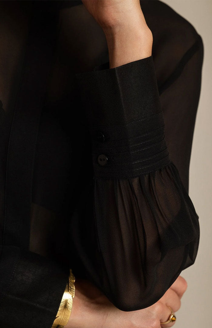 Noir Mystique | Black Sheer Button-Down Shirt