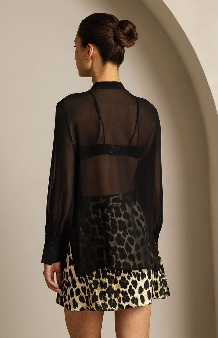 Noir Mystique | Black Sheer Button-Down Shirt