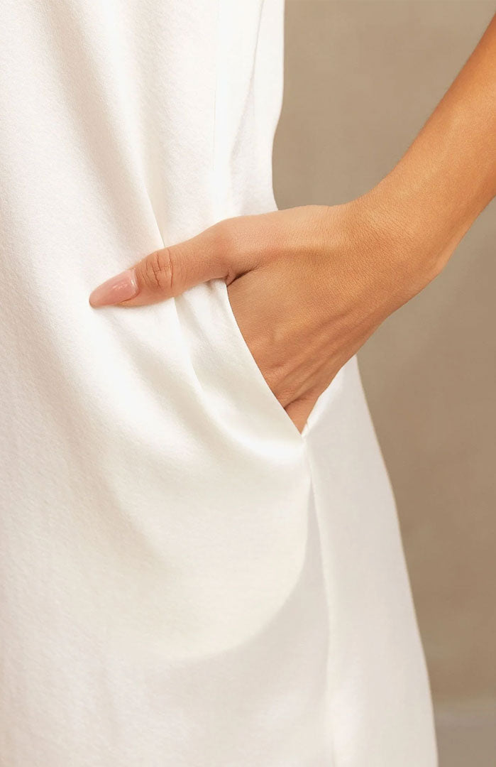 White Cloud | White Satin Sleep Dress with Pockets