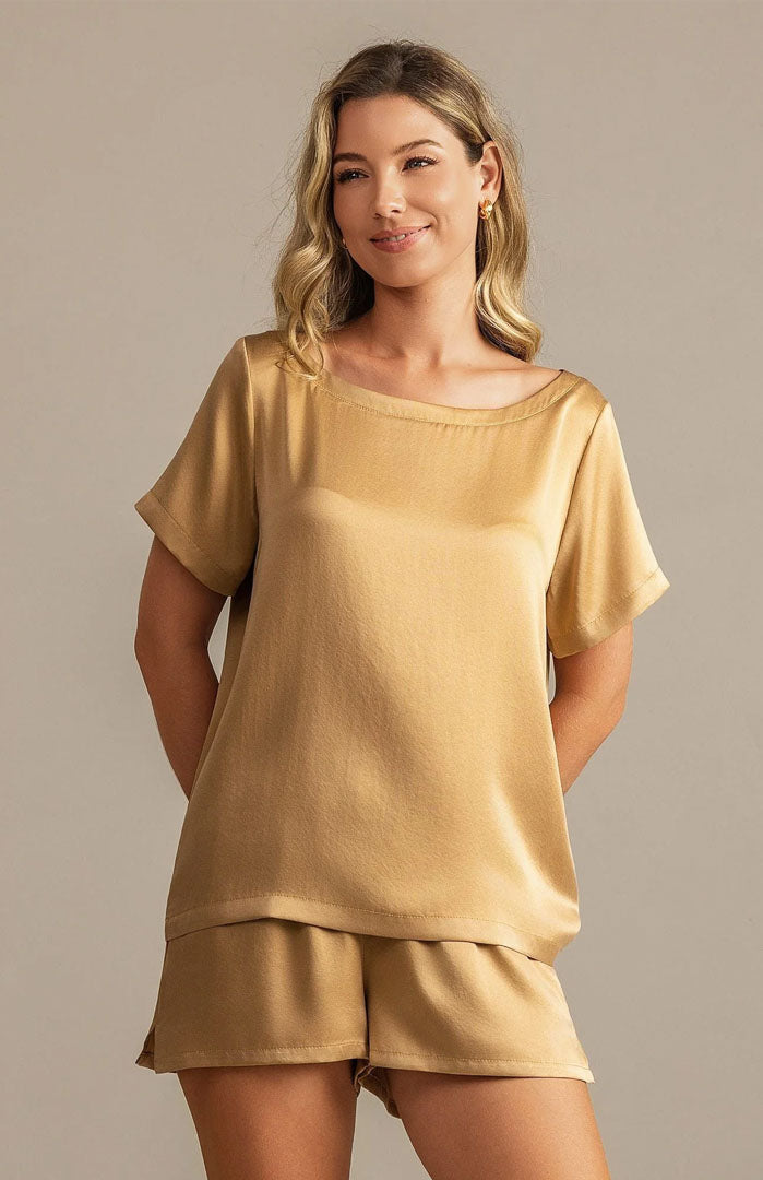 Golden Hour | Gold Satin Tee & Shorts Set