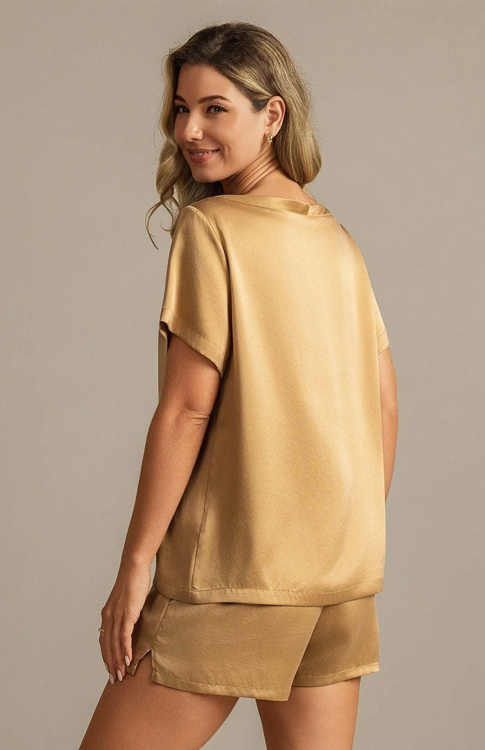 Golden Hour | Gold Satin Tee & Shorts Set