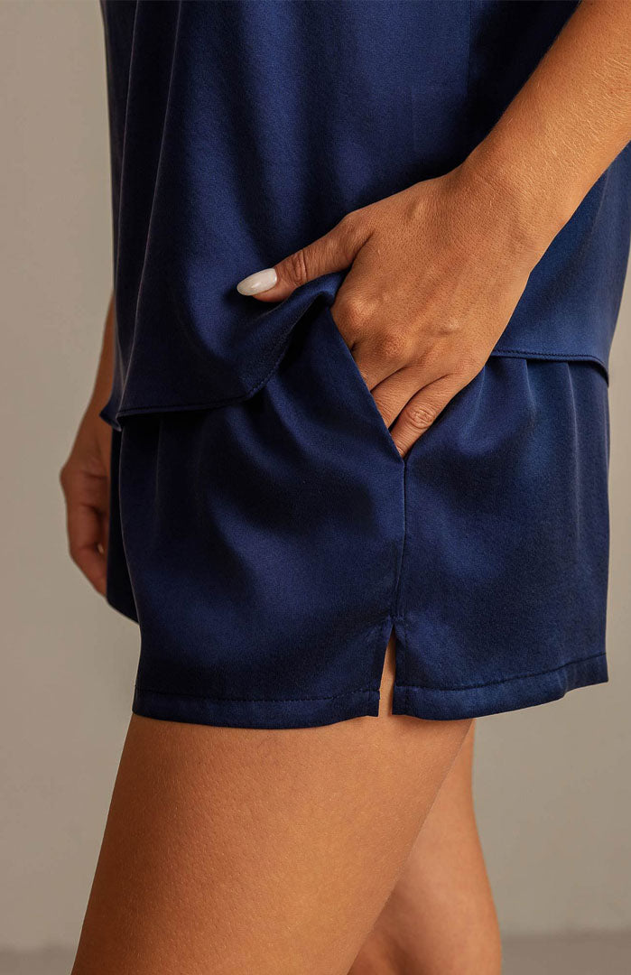 Midnight Navy Muse | Satin Camisole & Shorts Set