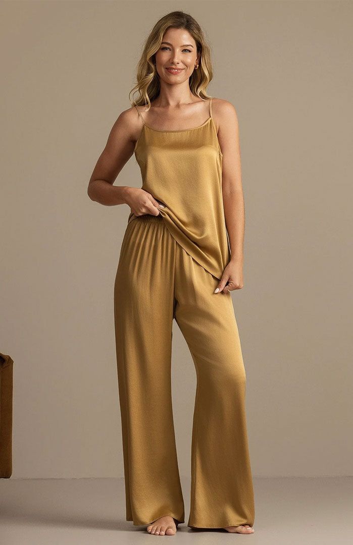 Liquid Gold |Gold Cami Satin Loungewear