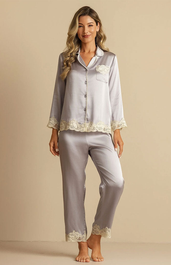 Blush Classic | Blush Pink Satin Button-Down Pajama Set