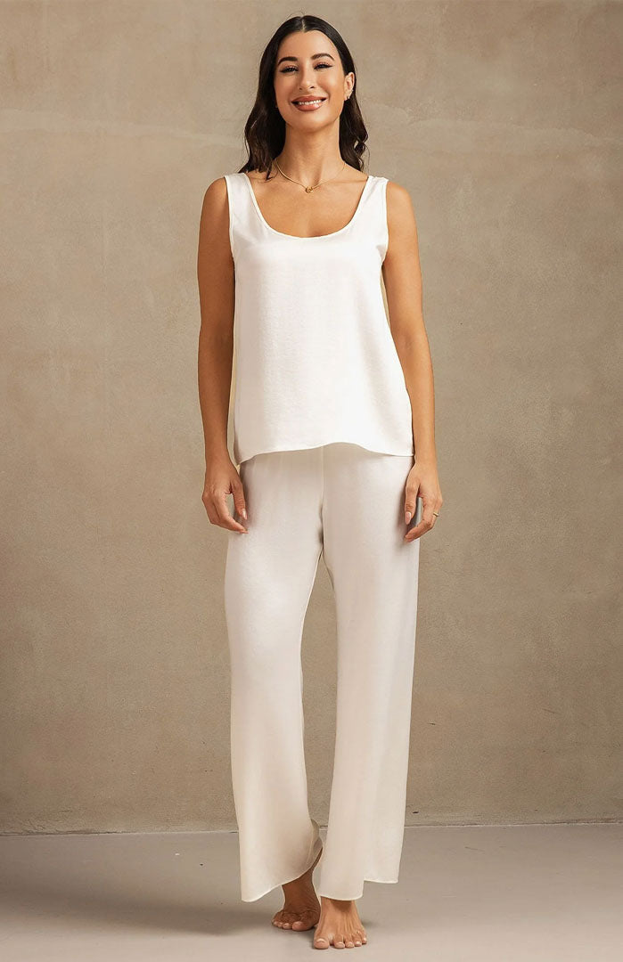 The Pure Magnolia | White Satin Camisole & Pants Loungewear Set