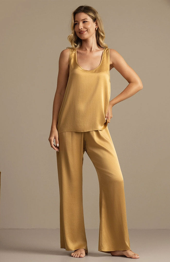 The Golden Hour | Gold Satin Camisole & Pants Loungewear Set