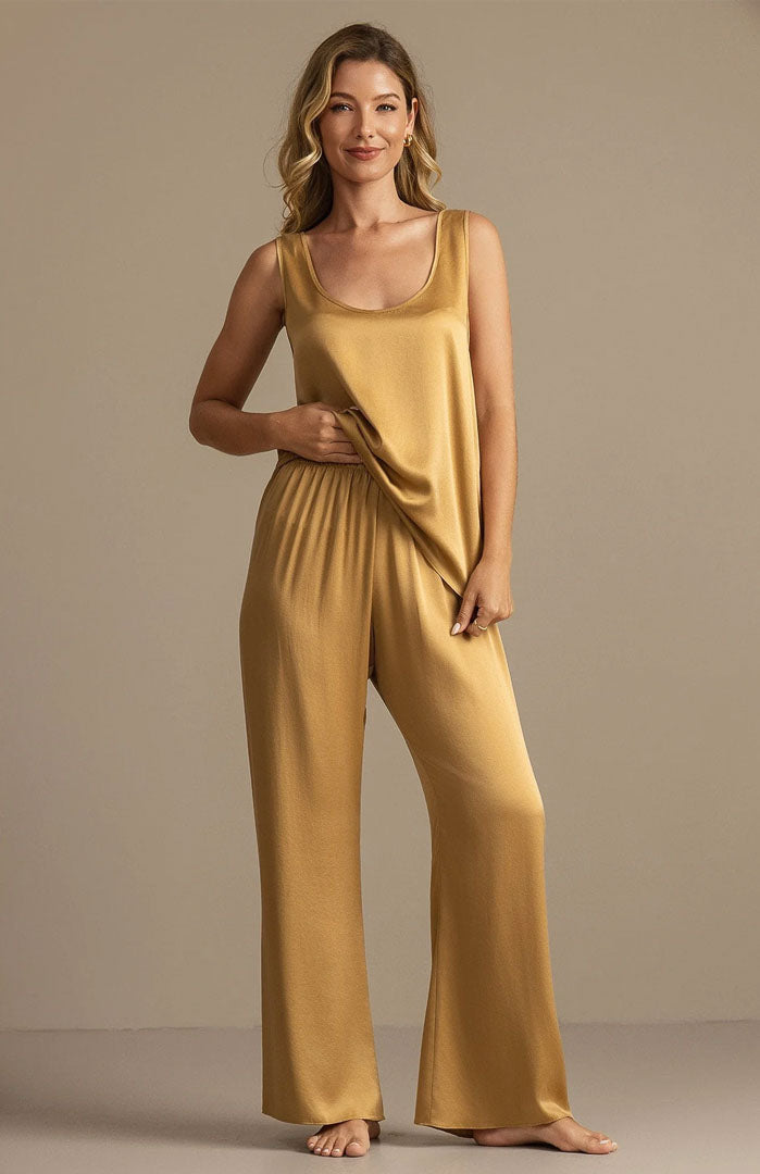 The Golden Hour | Gold Satin Camisole & Pants Loungewear Set
