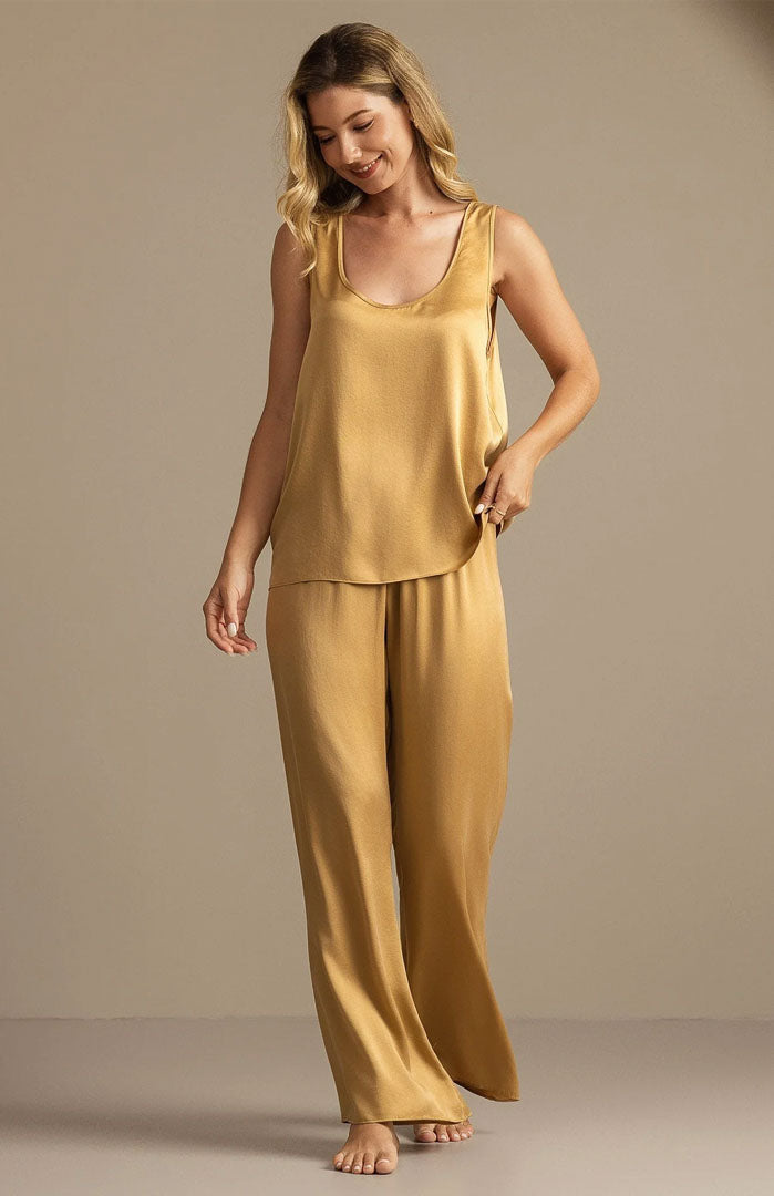 The Golden Hour | Gold Satin Camisole & Pants Loungewear Set