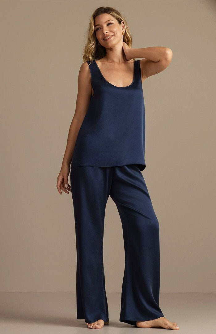 The Midnight Eclipse | Navy Satin Camisole & Pants Loungewear Set