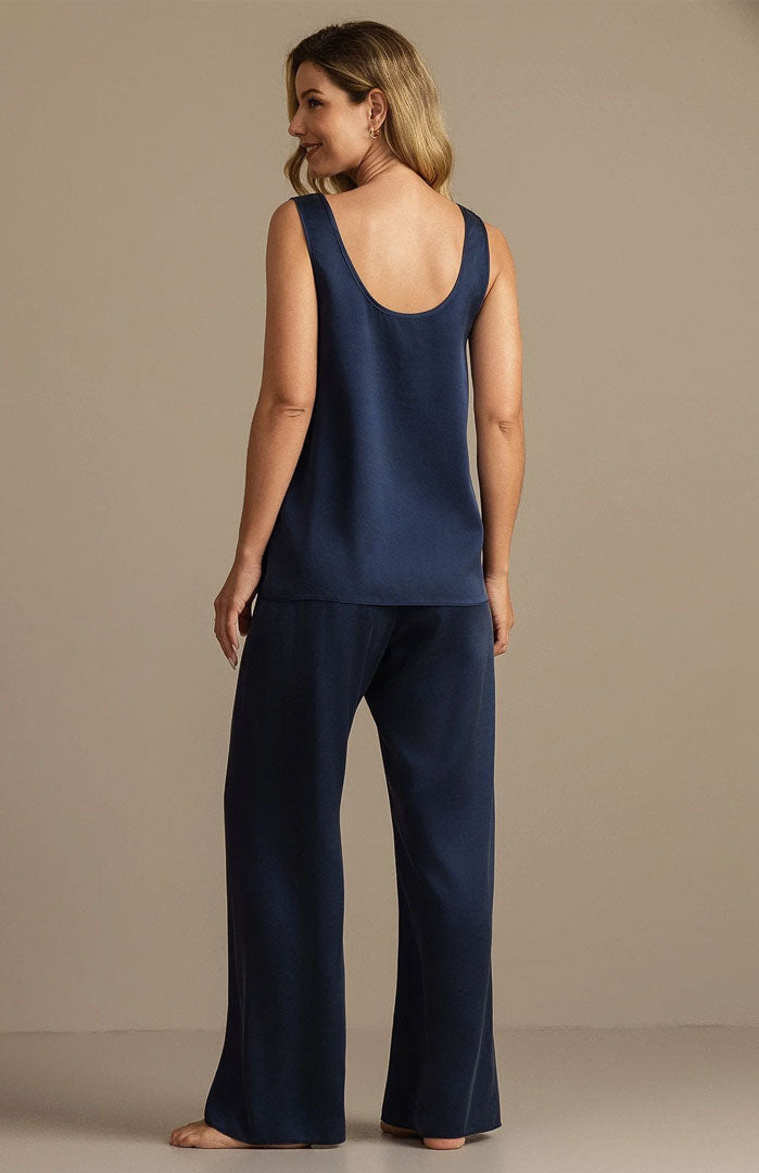 The Midnight Eclipse | Navy Satin Camisole & Pants Loungewear Set