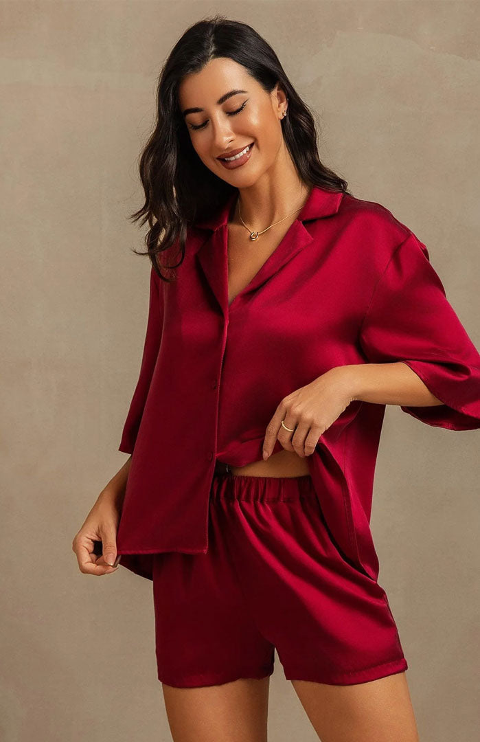 The Ruby Red | Satin Shirt & Shorts Set