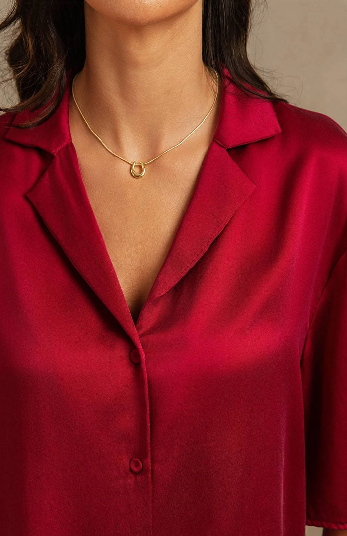 The Ruby Red | Satin Shirt & Shorts Set
