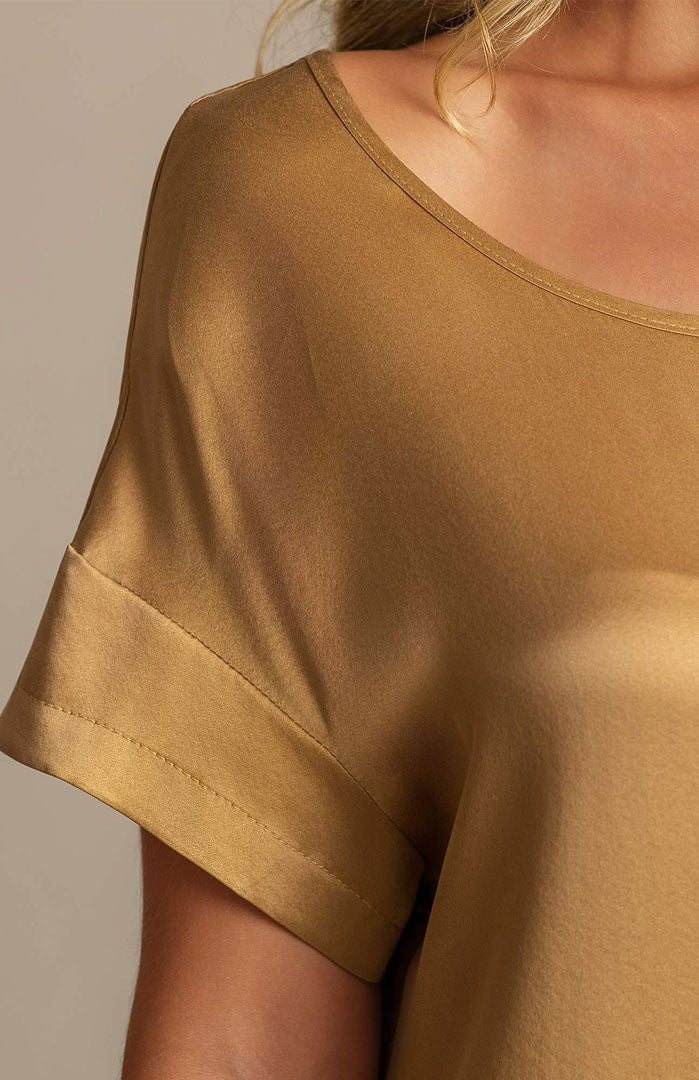 The Gilded Champagne Lounge Dress – Luxury Gold Satin Sleepwear