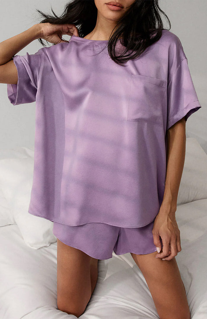 Velour Lavender | Lavender Satin T-Shirt & Shorts Set