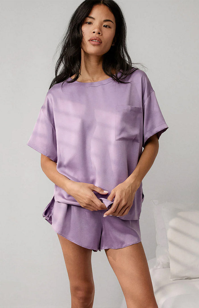 Velour Lavender | Lavender Satin T-Shirt & Shorts Set