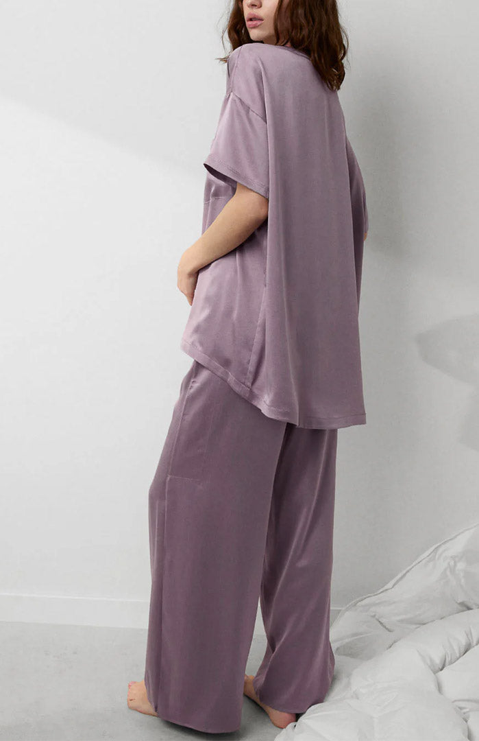Dream Dusk | Mauve Armani Satin Loungewear Set