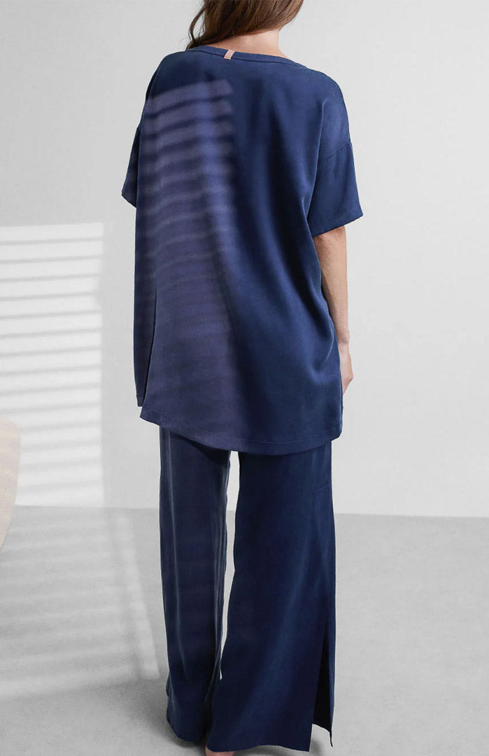Midnight Maharani | Navy Blue Armani Satin Loungewear Set