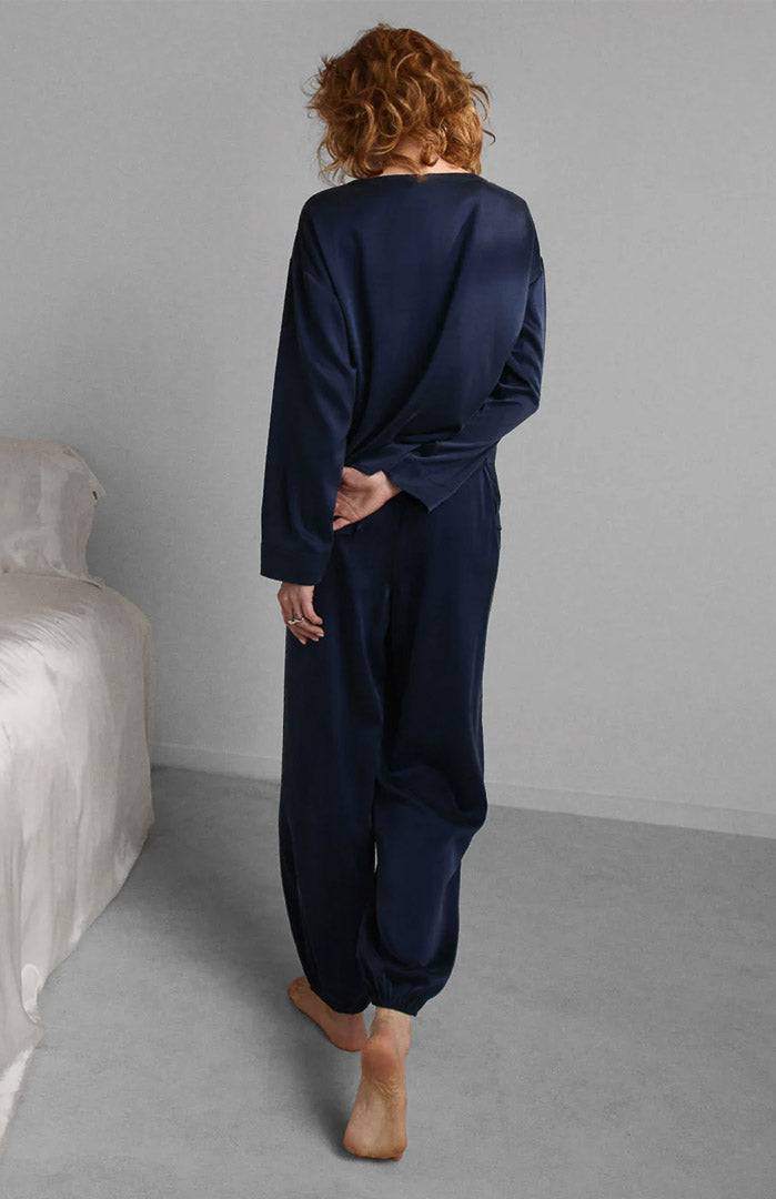 Midnight Escape | Navy Satin Joggers Loungewear Set