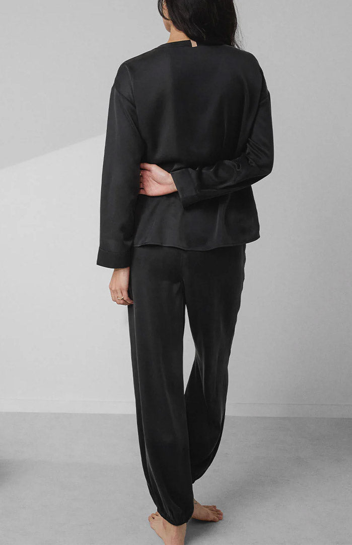 Midnight Melt | Black Satin Joggers Loungewear Set