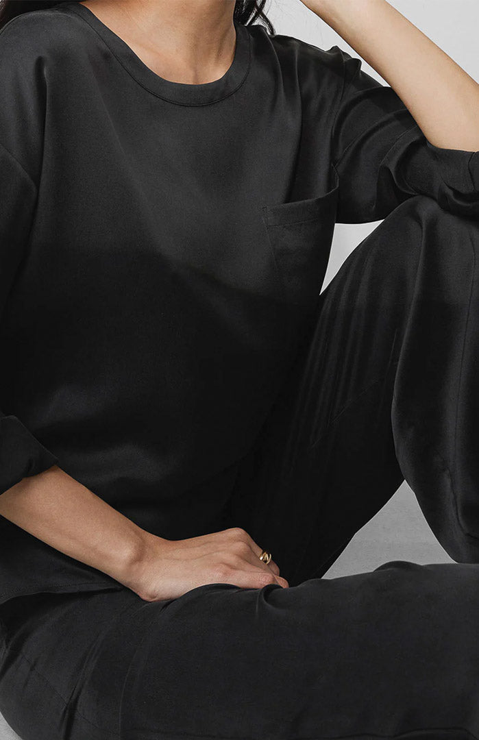 Midnight Melt | Black Satin Joggers Loungewear Set