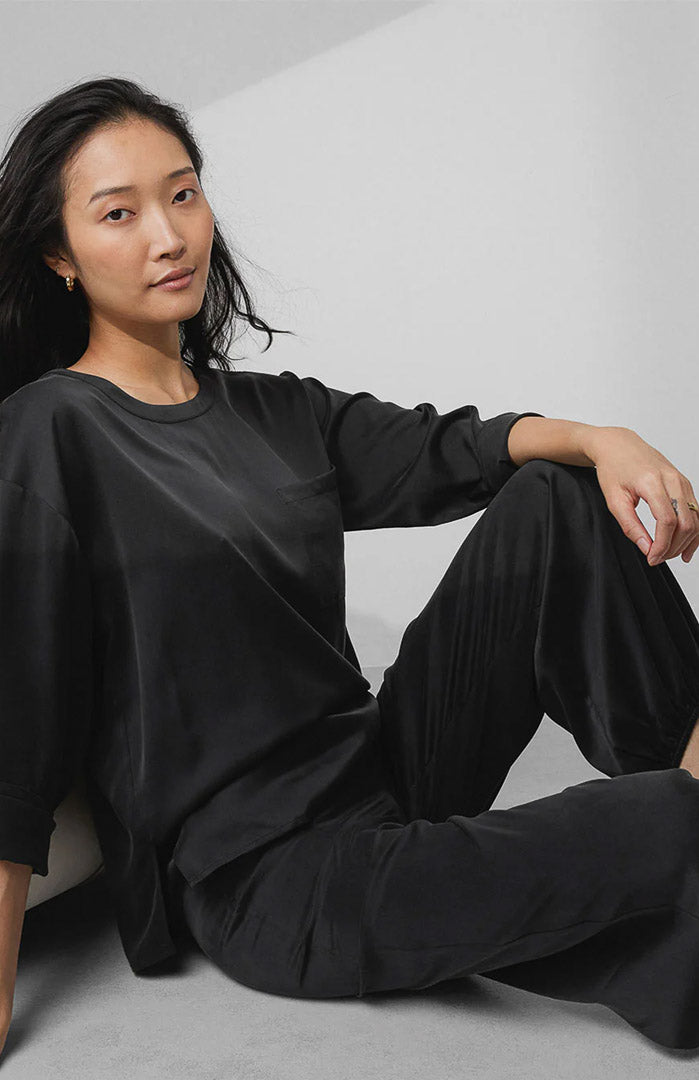 Midnight Melt | Black Satin Joggers Loungewear Set