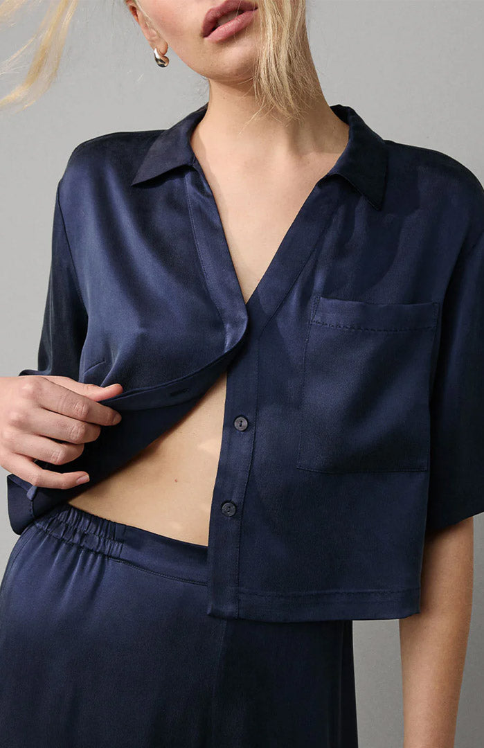 Navy Bloom | Navy Blue Armani Satin Lounge Set