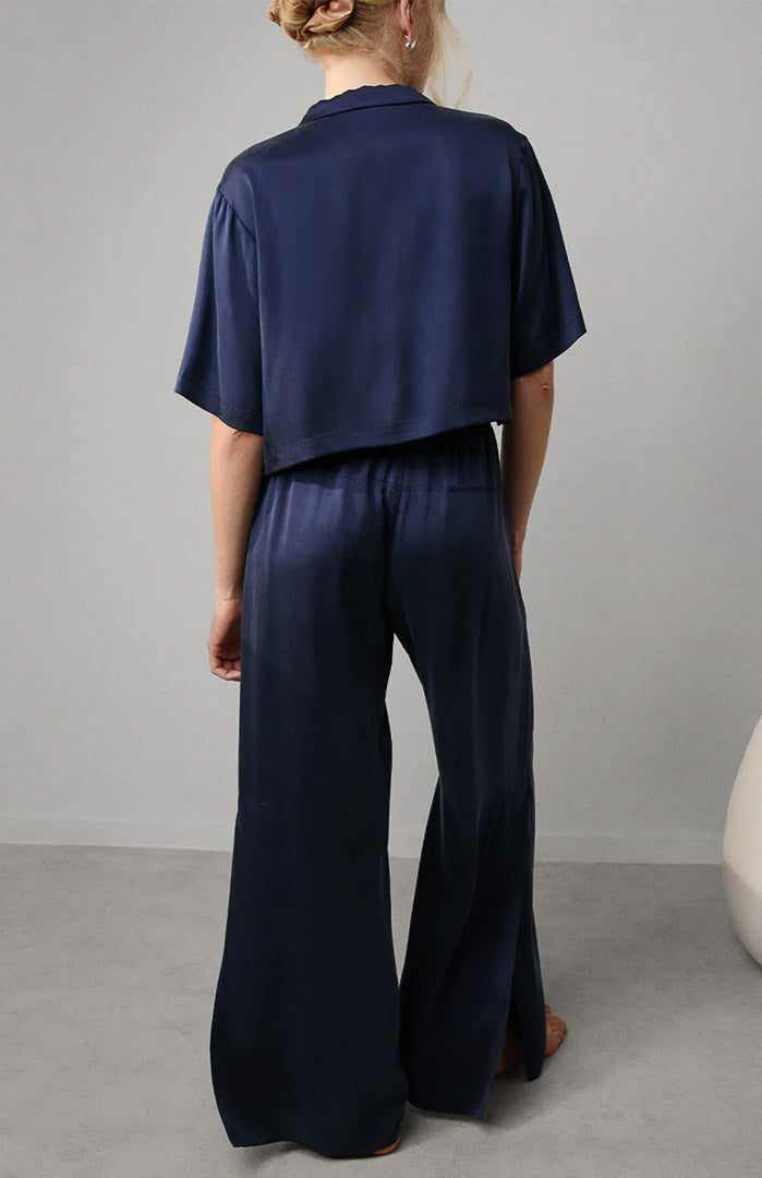 Navy Bloom | Navy Blue Armani Satin Lounge Set