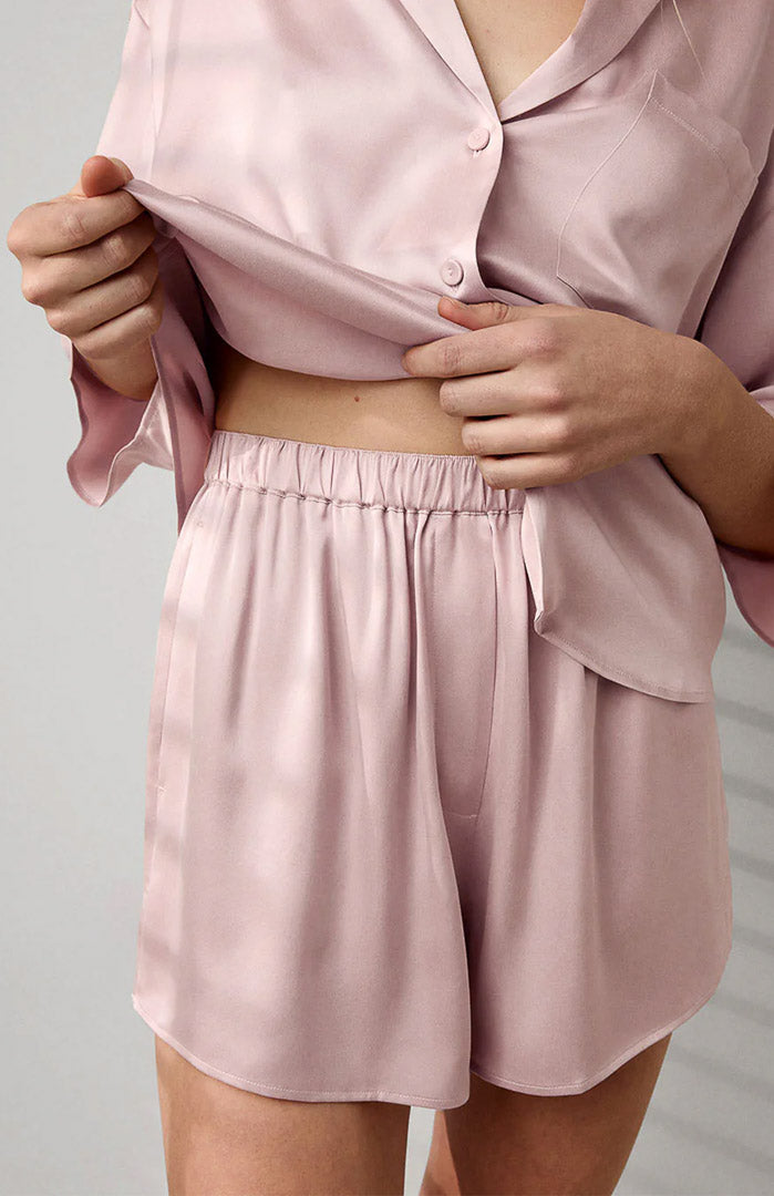 Pink Powerplay  | Baby Pink Satin Shirt & Shorts Set