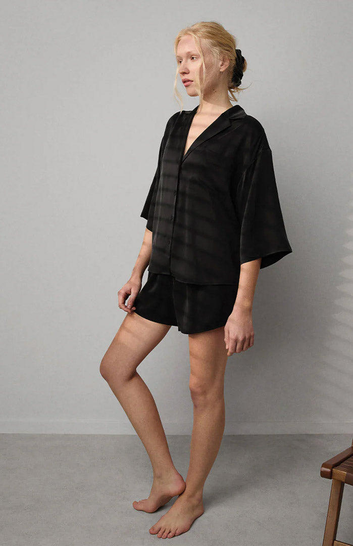Kaali Kaarigari | Black Satin Shirt & Shorts Set