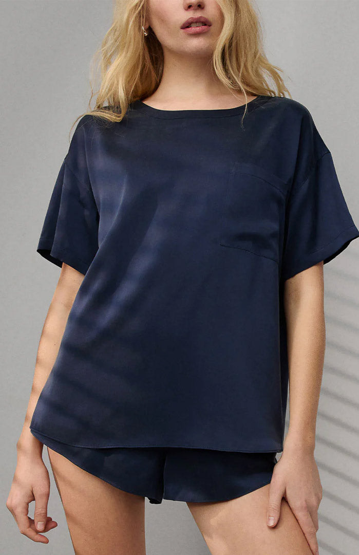 Midnight Dusk | Navy Satin T-Shirt & Shorts Set