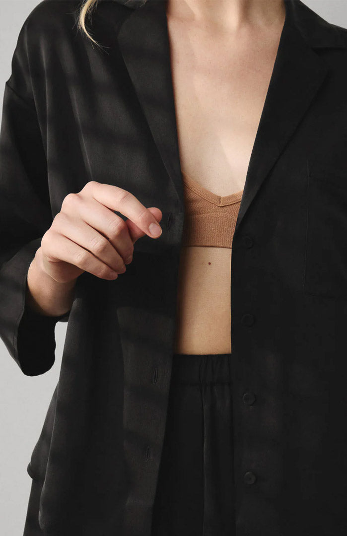 Kaali Kaarigari | Black Satin Shirt & Shorts Set