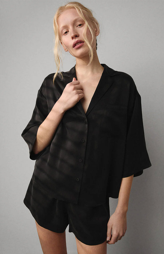Kaali Kaarigari | Black Satin Shirt & Shorts Set