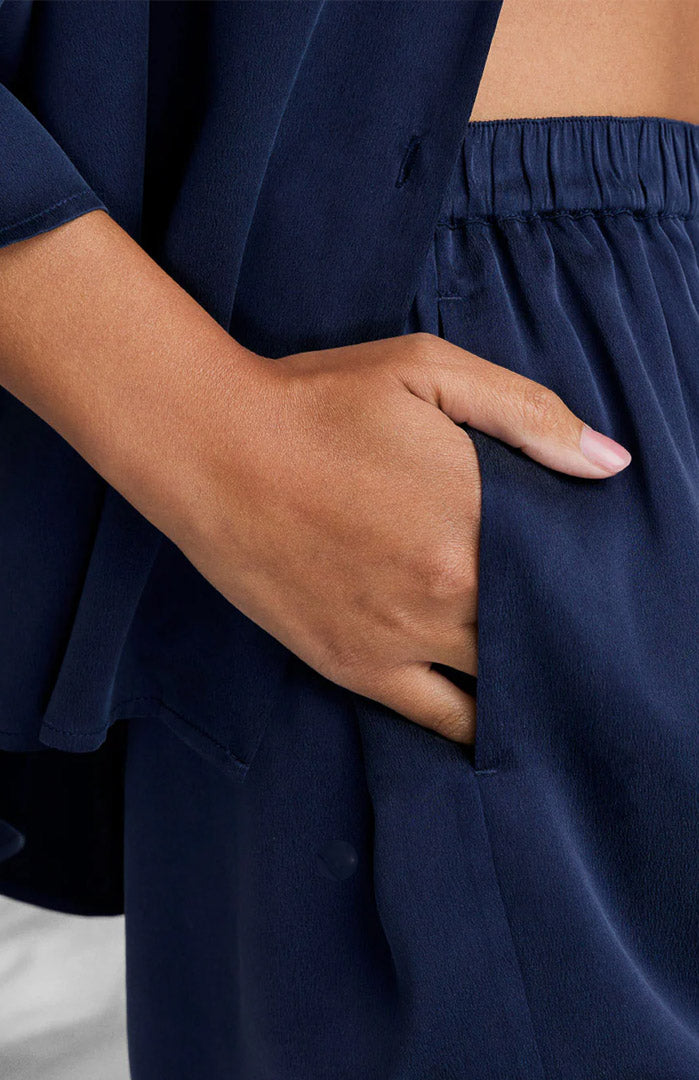 Neeli Nights | Navy Blue Satin Shirt & Shorts Set