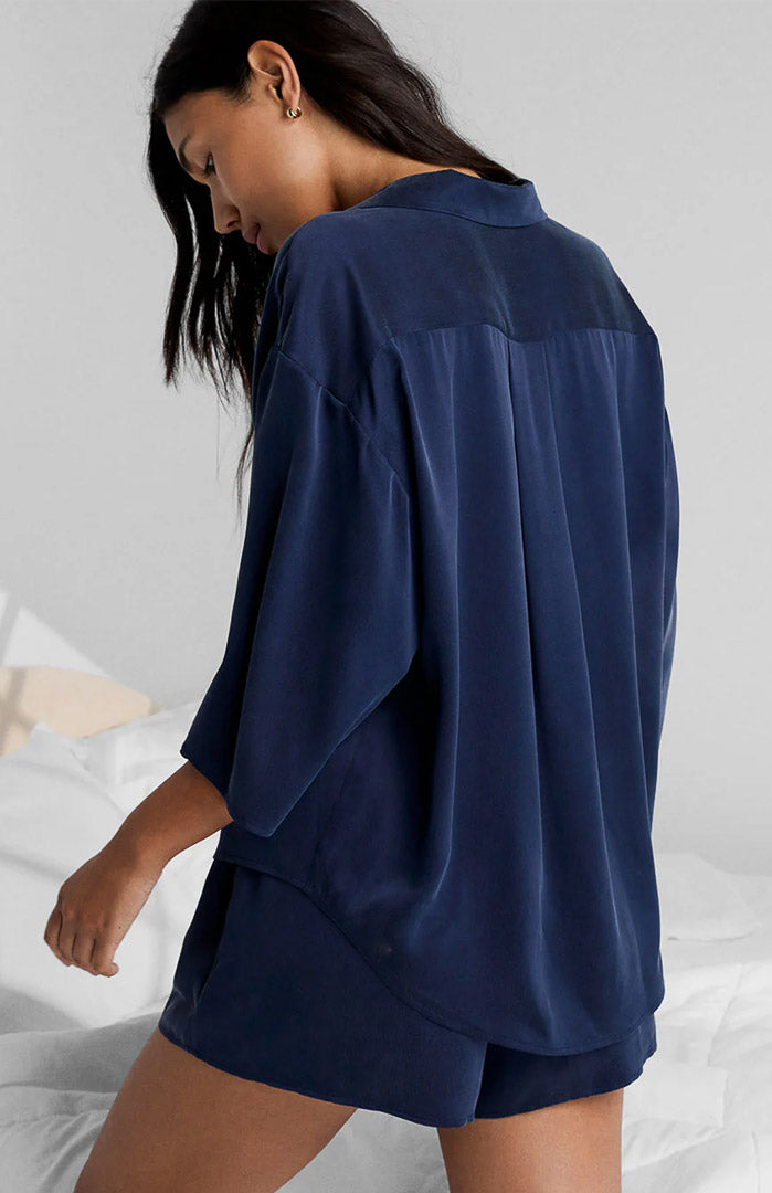 Neeli Nights | Navy Blue Satin Shirt & Shorts Set