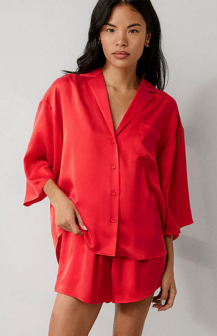 Gulaabi Heat | Red Satin Shirt & Shorts Set
