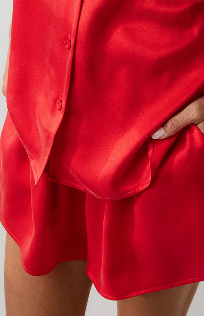 Gulaabi Heat | Red Satin Shirt & Shorts Set