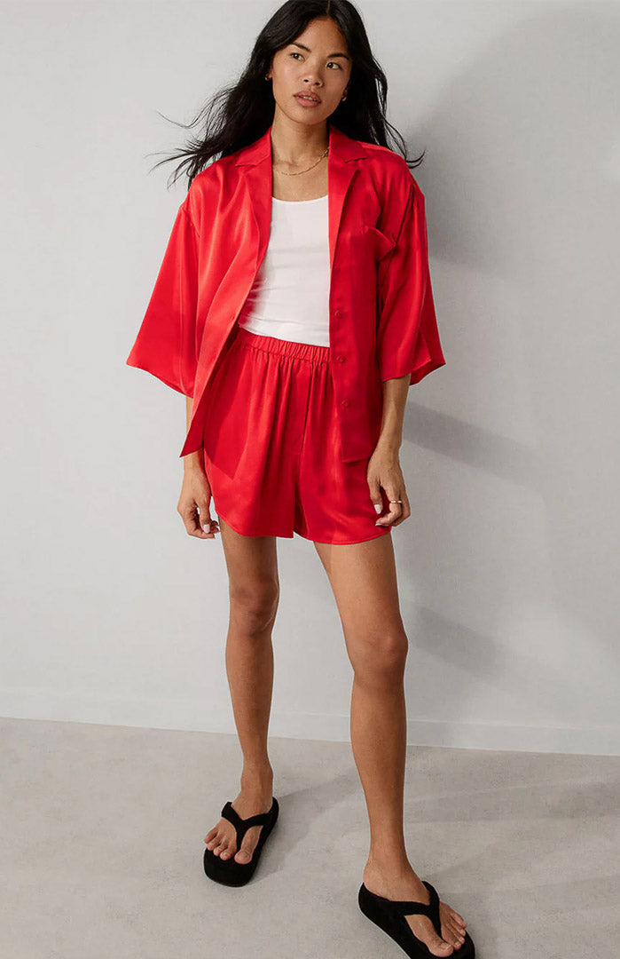 Gulaabi Heat | Red Satin Shirt & Shorts Set