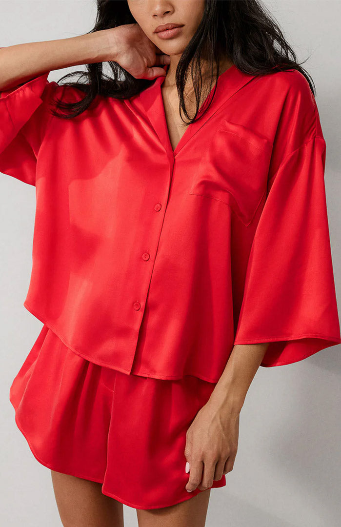 Gulaabi Heat | Red Satin Shirt & Shorts Set