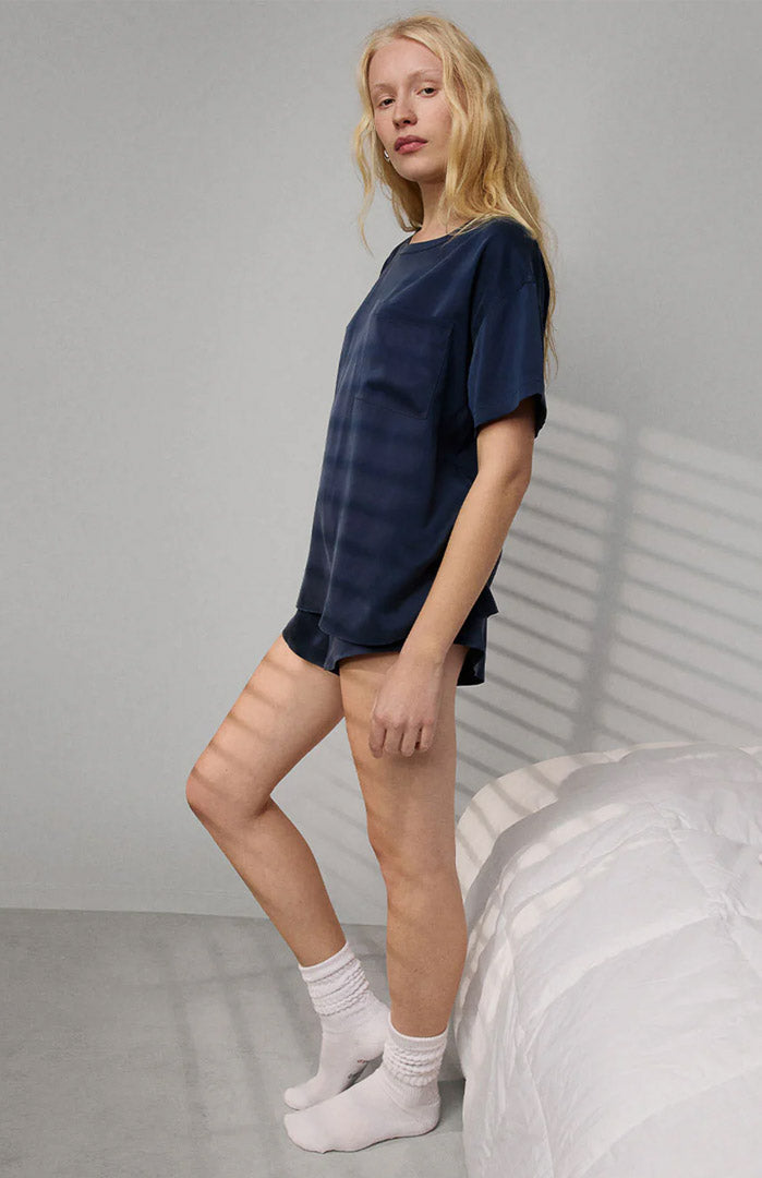 Midnight Dusk | Navy Satin T-Shirt & Shorts Set