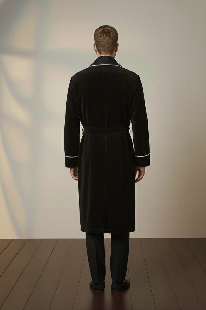 The Capo | Black Quilted Velvet Robe for Men