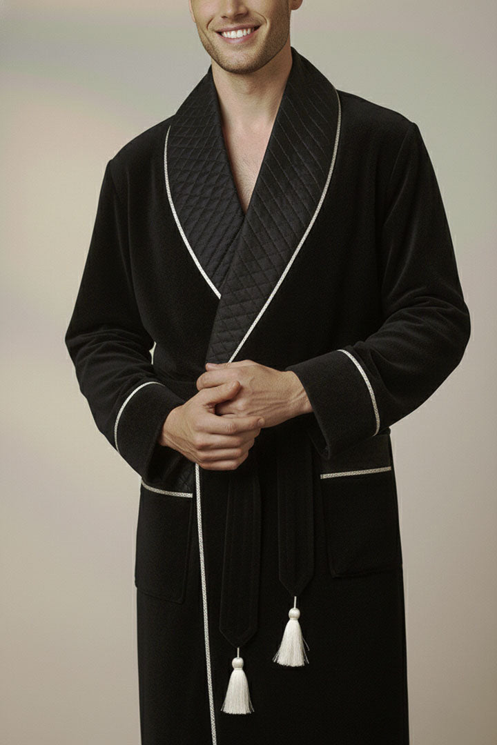 The Capo | Black Quilted Velvet Robe for Men