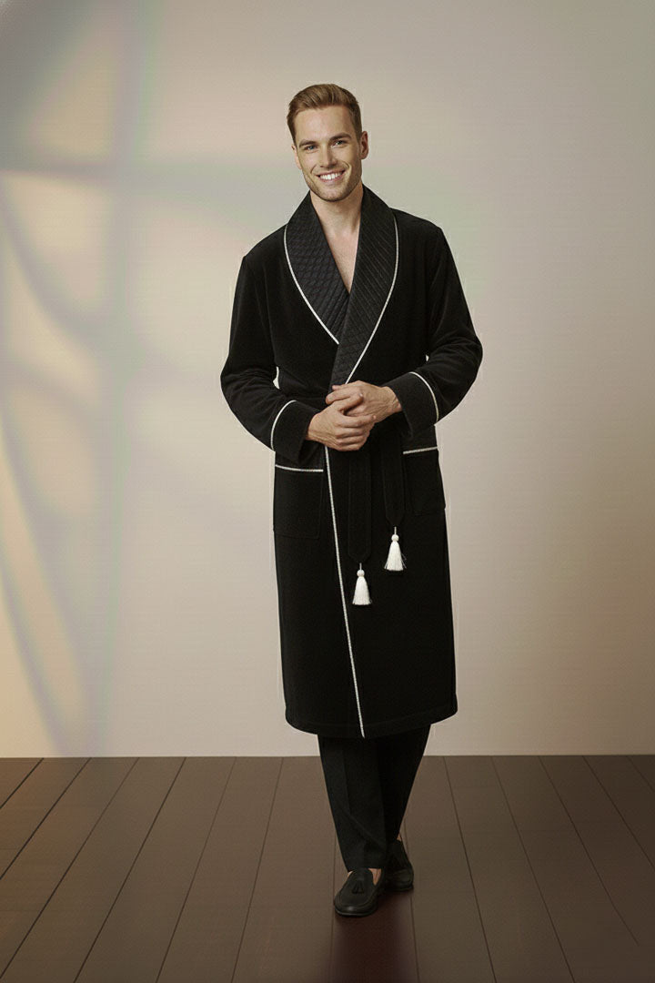 The Capo | Black Quilted Velvet Robe for Men