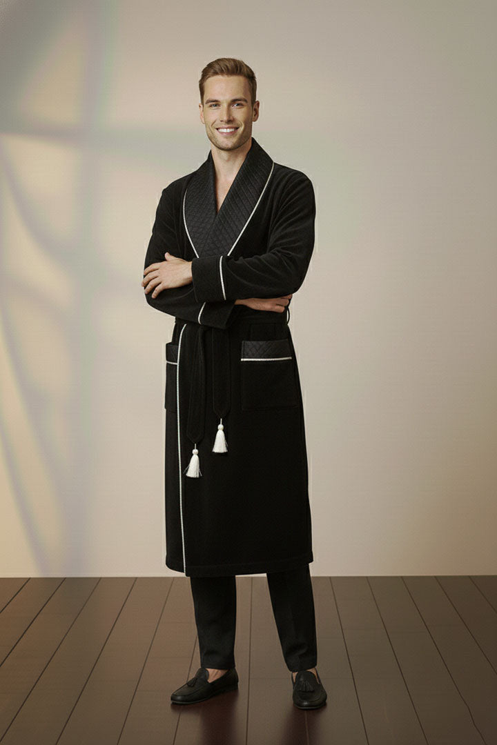 The Capo | Black Quilted Velvet Robe for Men