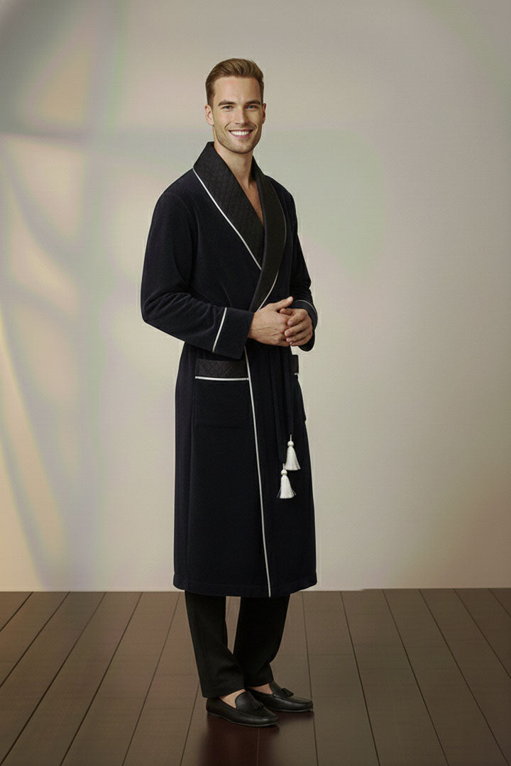 The Statesman | Blue Quilted Velvet Robe for Men