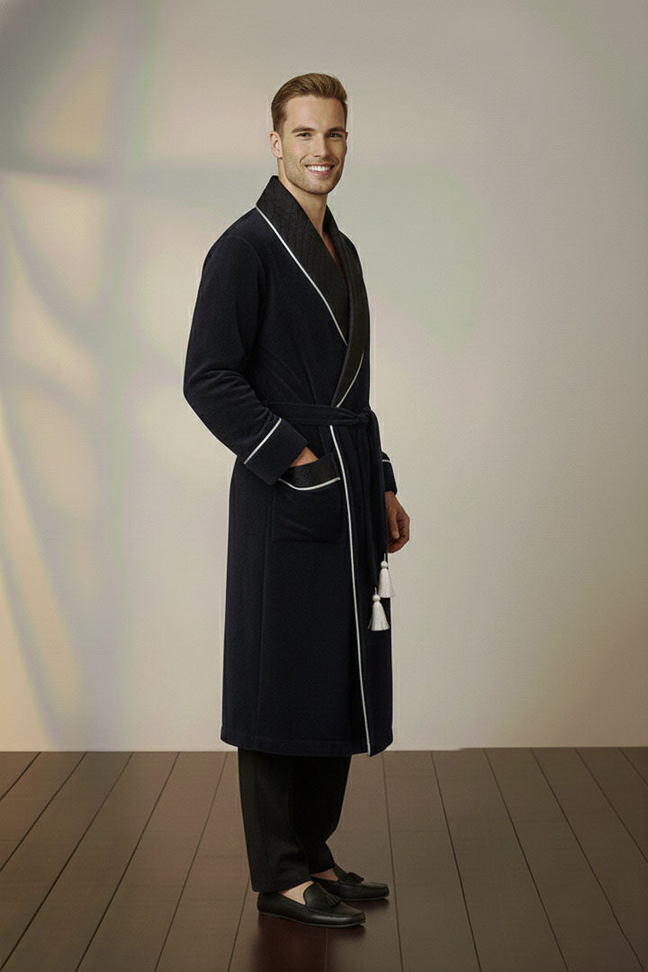 The Statesman | Blue Quilted Velvet Robe for Men