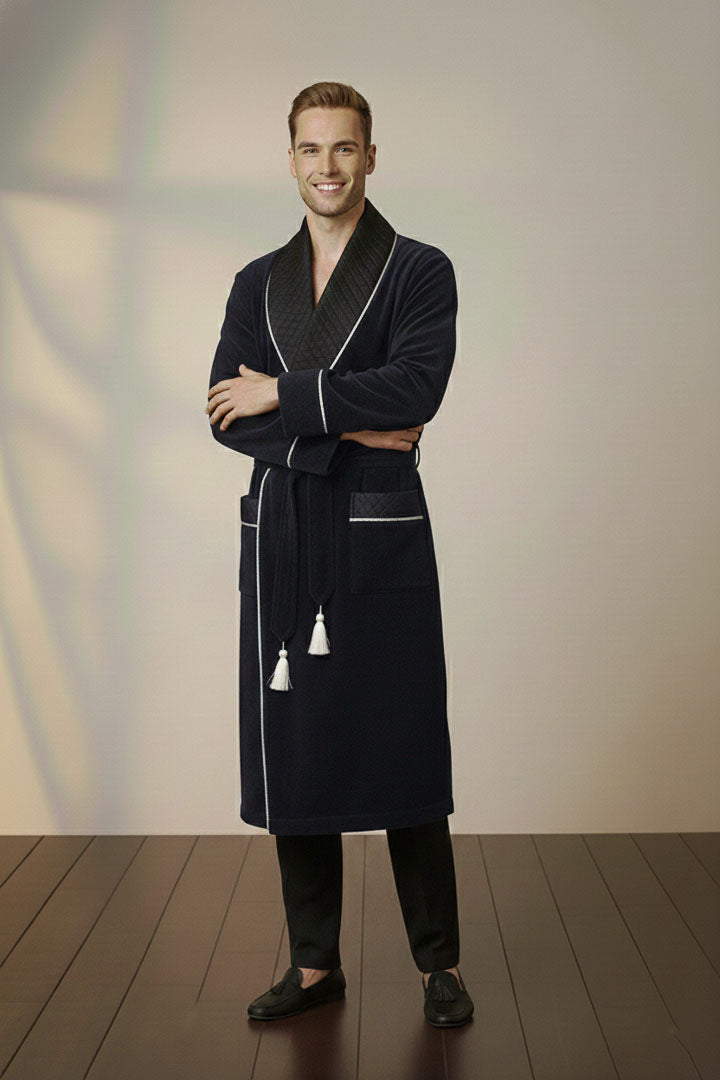 The Statesman | Blue Quilted Velvet Robe for Men