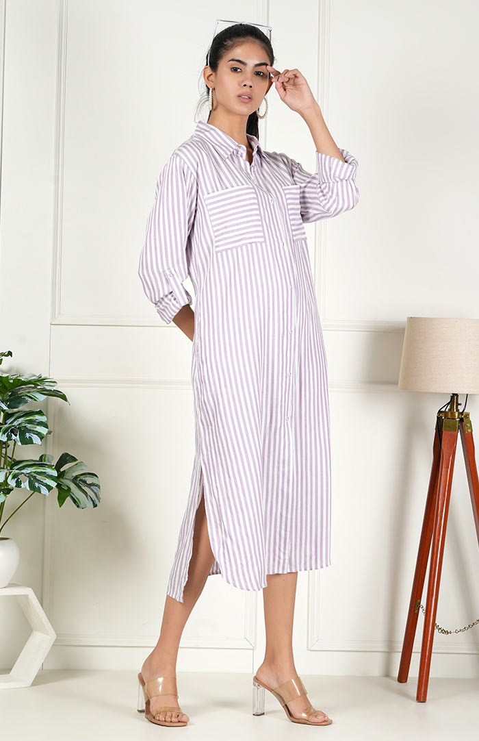 Lavendar Stripe Long Shirt | Shirt Dress